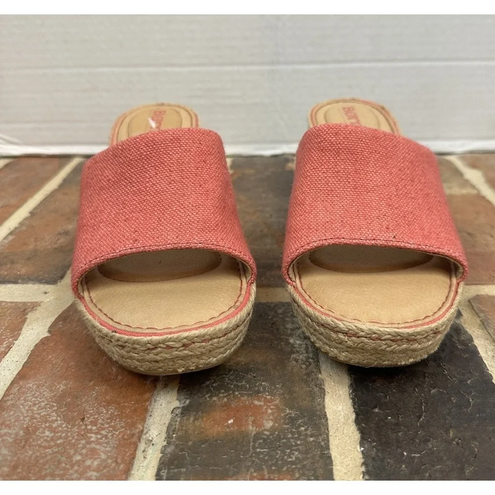 Born Red Canvas Espadrille Sandals High Jute Wedge Heel Open Toe Women's 8